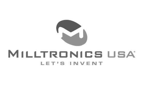 A black and white logo for milltronics usa let 's invent.