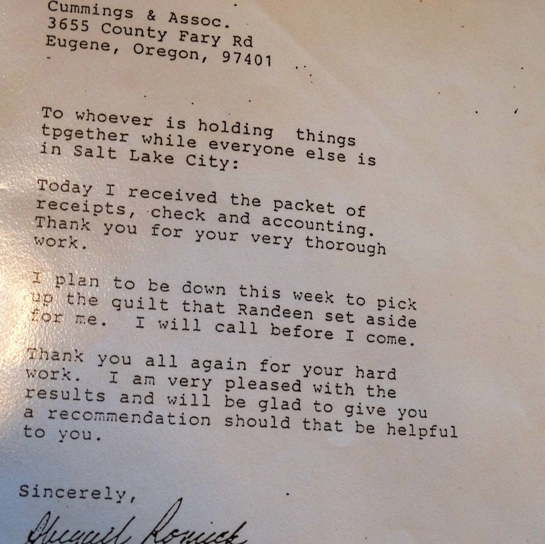 A letter is addressed to cummings & askew