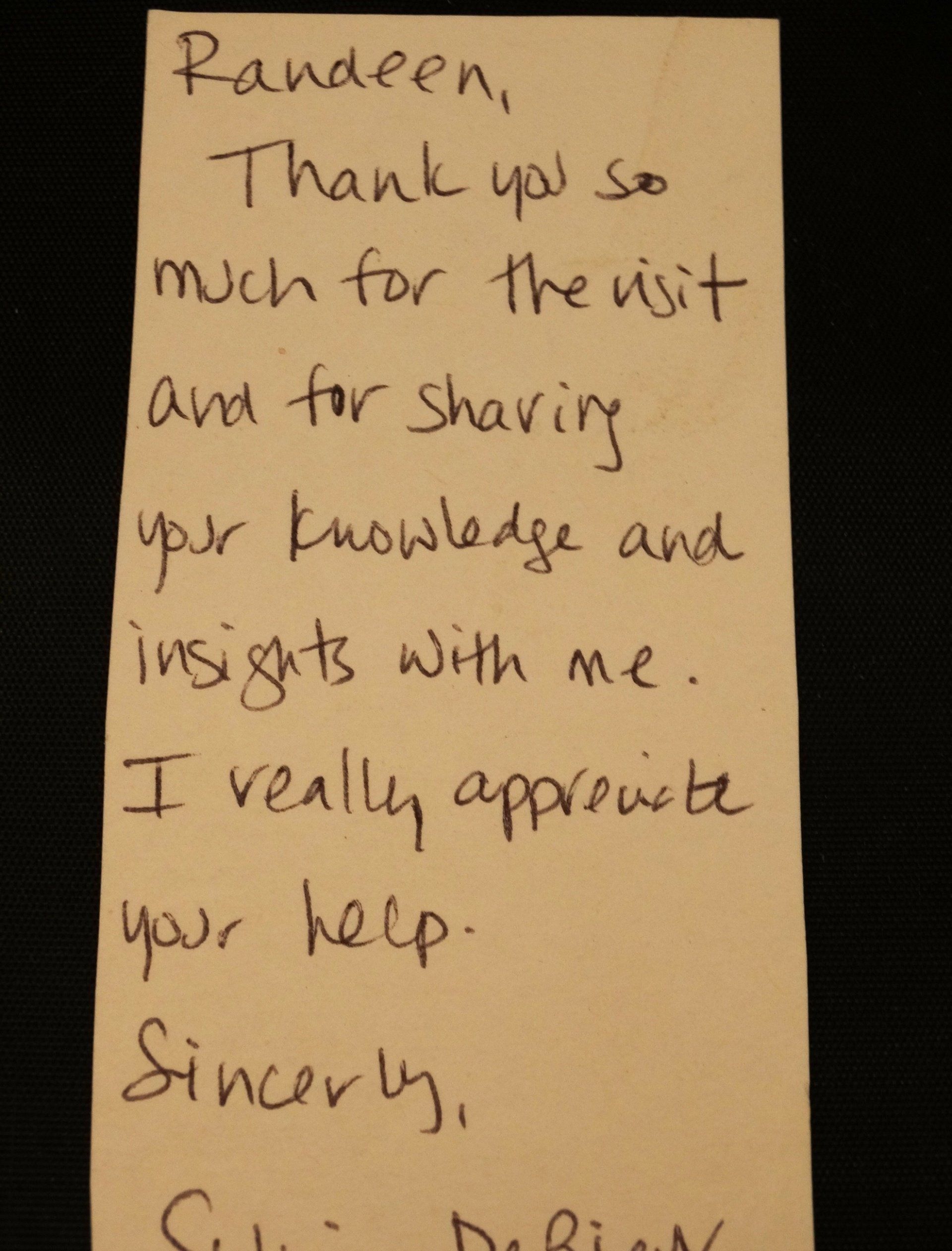 A handwritten note to randeen says 