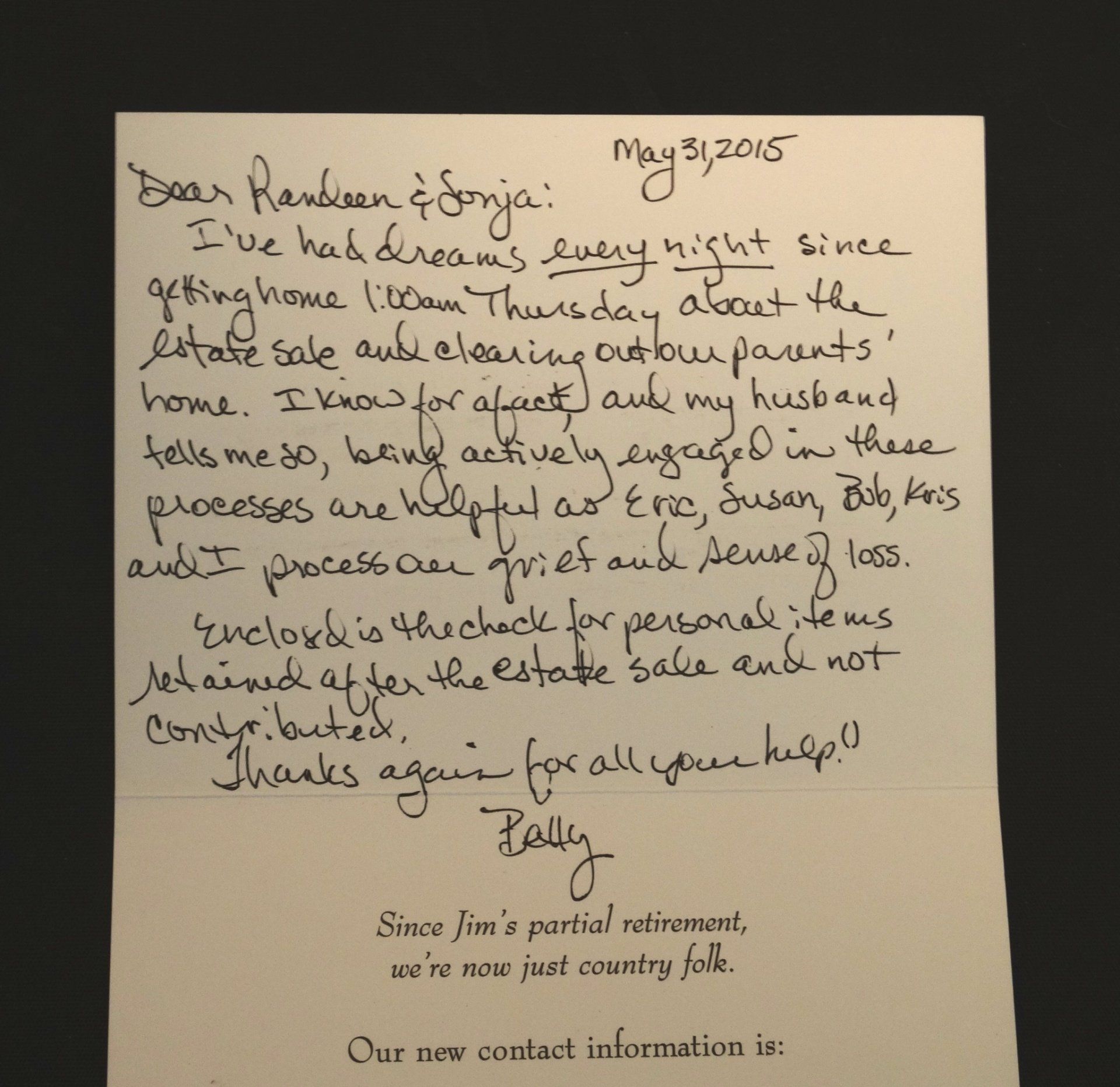 A handwritten letter dated may 9 2015