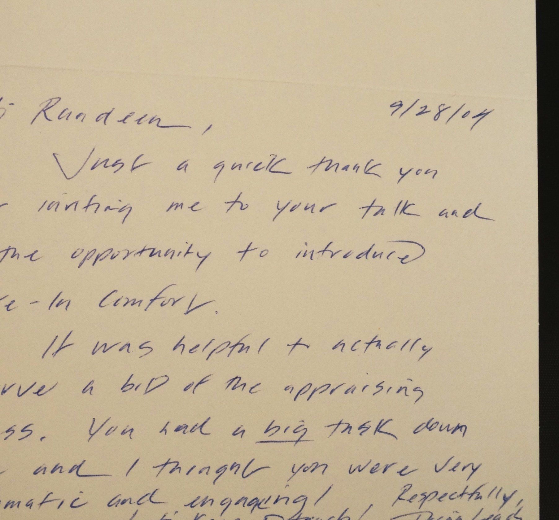 A handwritten letter is addressed to randall
