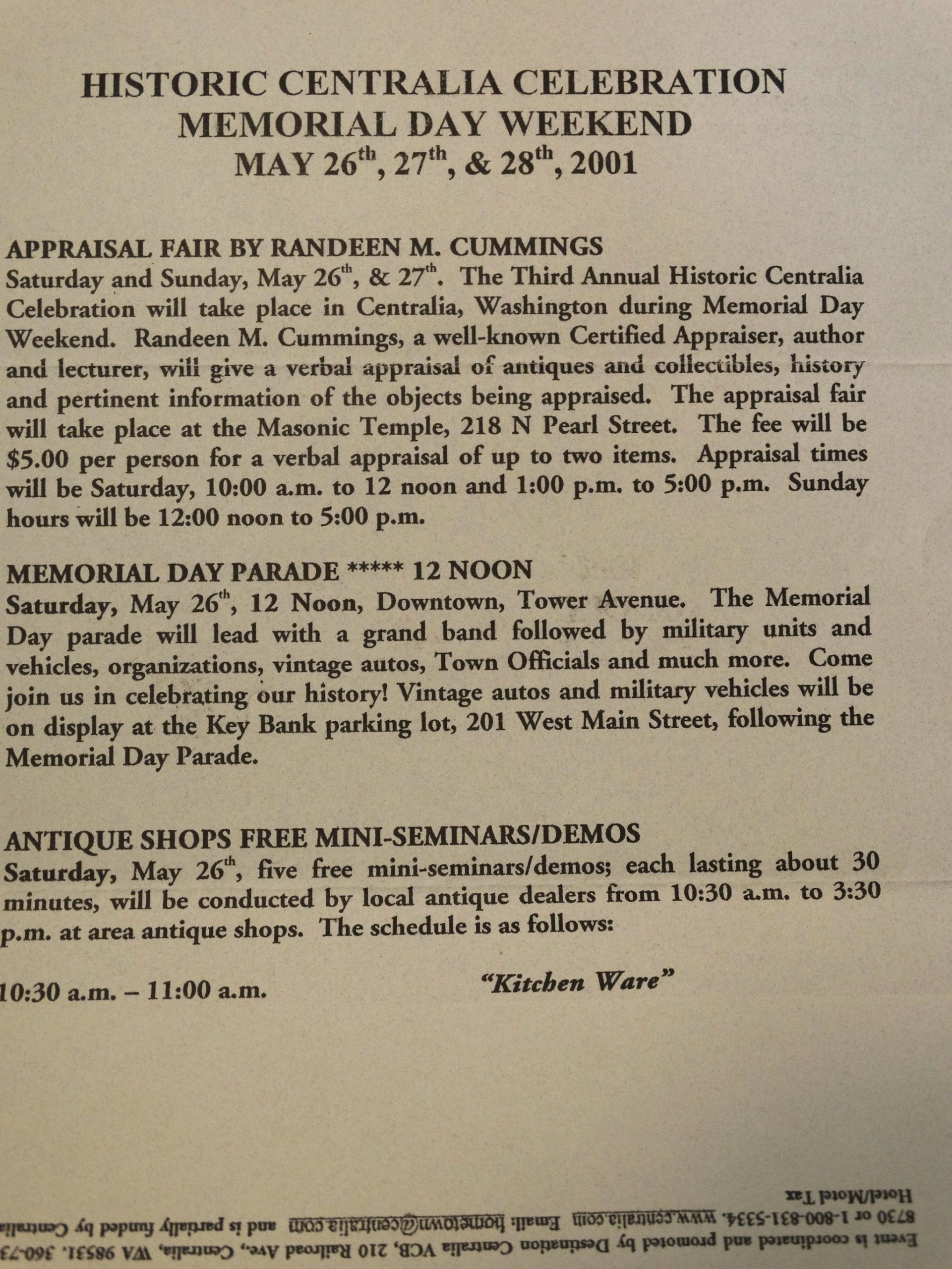 A flyer for historic centralia celebration memorial day weekend