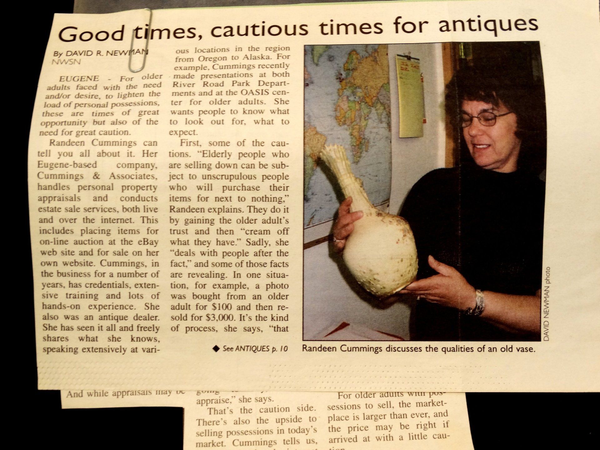 A newspaper article about good times cautious times for antiques