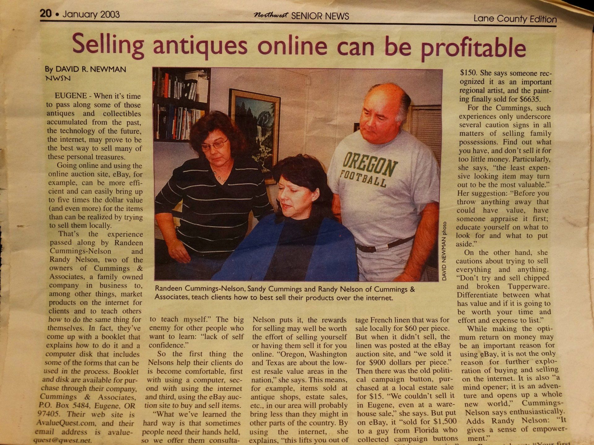 A newspaper article about selling antiques online can be profitable