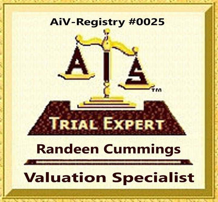 A logo for trial expert randeen cummings valuation specialist
