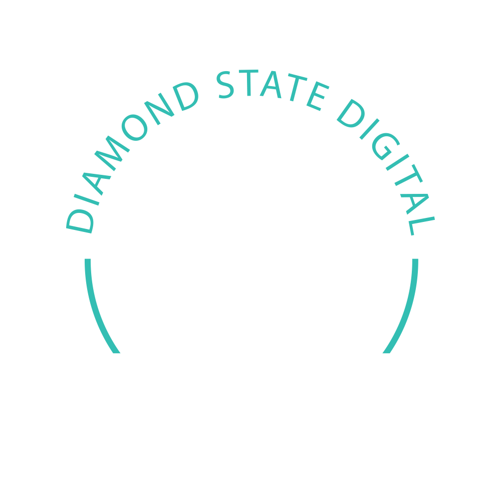 The logo for diamond state digital is a circle with lines around it.