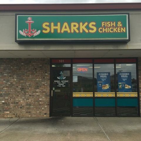 The front of sharks fish and chicken restaurant