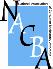 Logo for National Association of Consumer Bankruptcy Attorneys with black and white letters over a blue square.