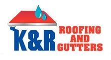 K & R Roofing And Gutters Logo of K&R Roofing and Gutters: Red roof with blue water droplets, blue