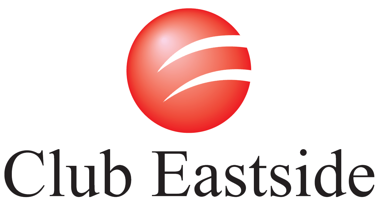 A logo for club eastside with a red ball