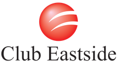 A logo for club eastside with a red ball