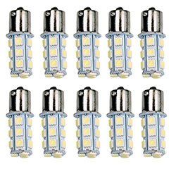 Ten LED car light bulbs, arranged in two rows, with metal bases and rows of bright white LEDs.