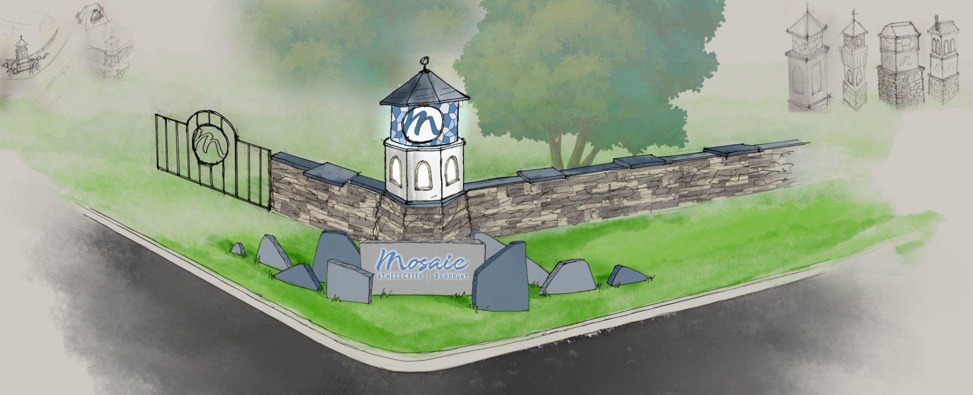 mosaic community water color entry way signage daytime