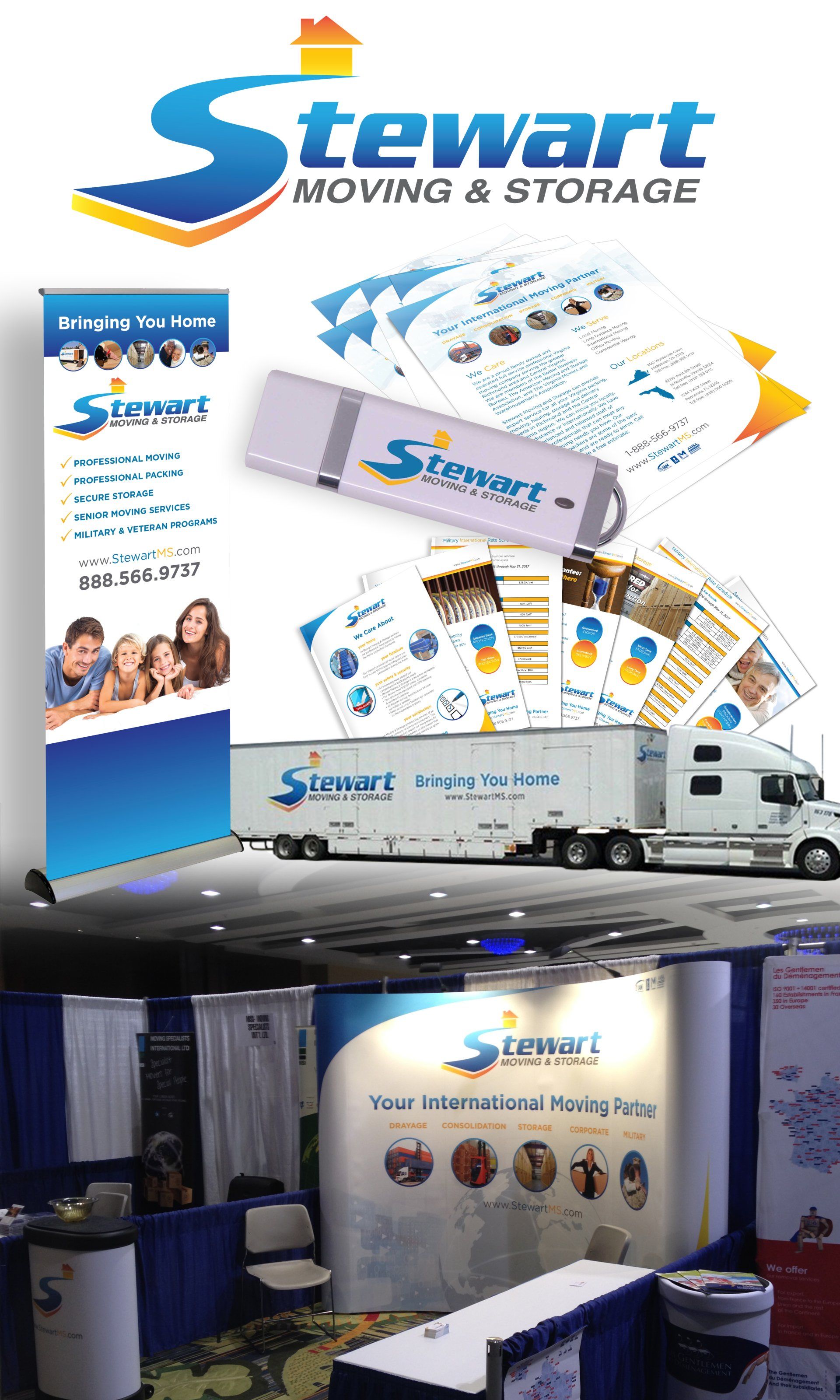 Stewart Moving and Storage logo design signage truck wraps