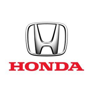 Logotipo de Honda con emblema plateado sobre logotipo rojo sobre fondo blanco