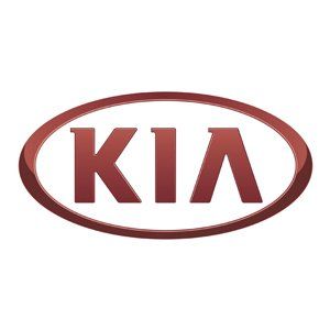 Logotipo de Kia en letras granates dentro de un óvalo sobre un fondo blanco.