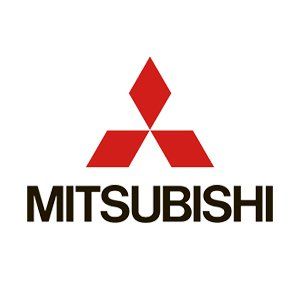 Logotipo de Mitsubishi con un símbolo de tres diamantes rojos sobre el nombre de la marca en negro sobre un fondo blanco.