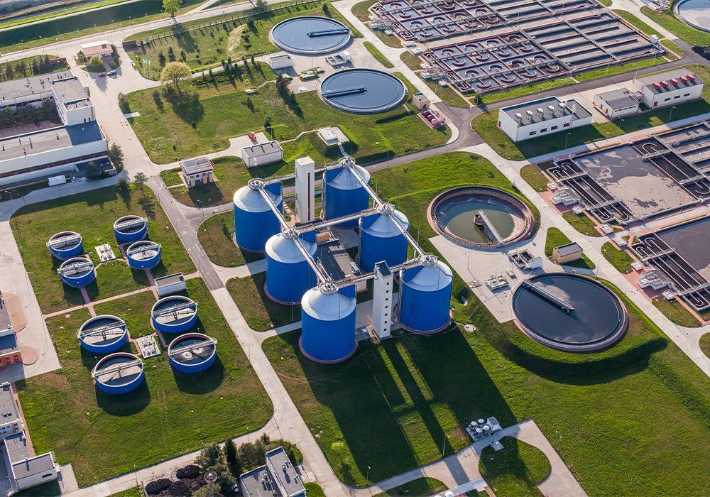 aerial view of sewage treatment plant