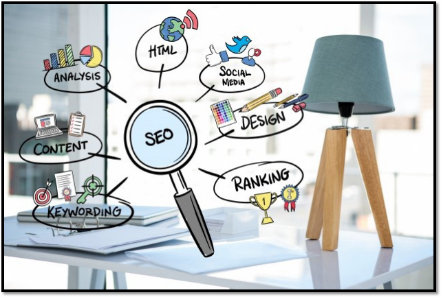 a magnifying glass with the word seo on it