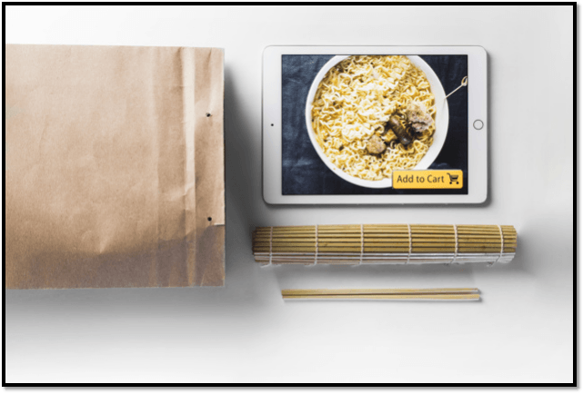 a tablet with a picture of a bowl of food on it