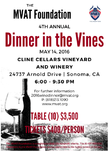 A poster for a dinner in the vines at cline cellars vineyard and winery.