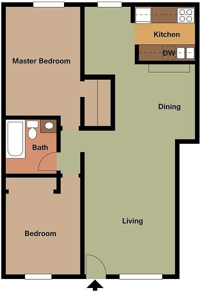 2 Beds | 1 Bath Floorplan