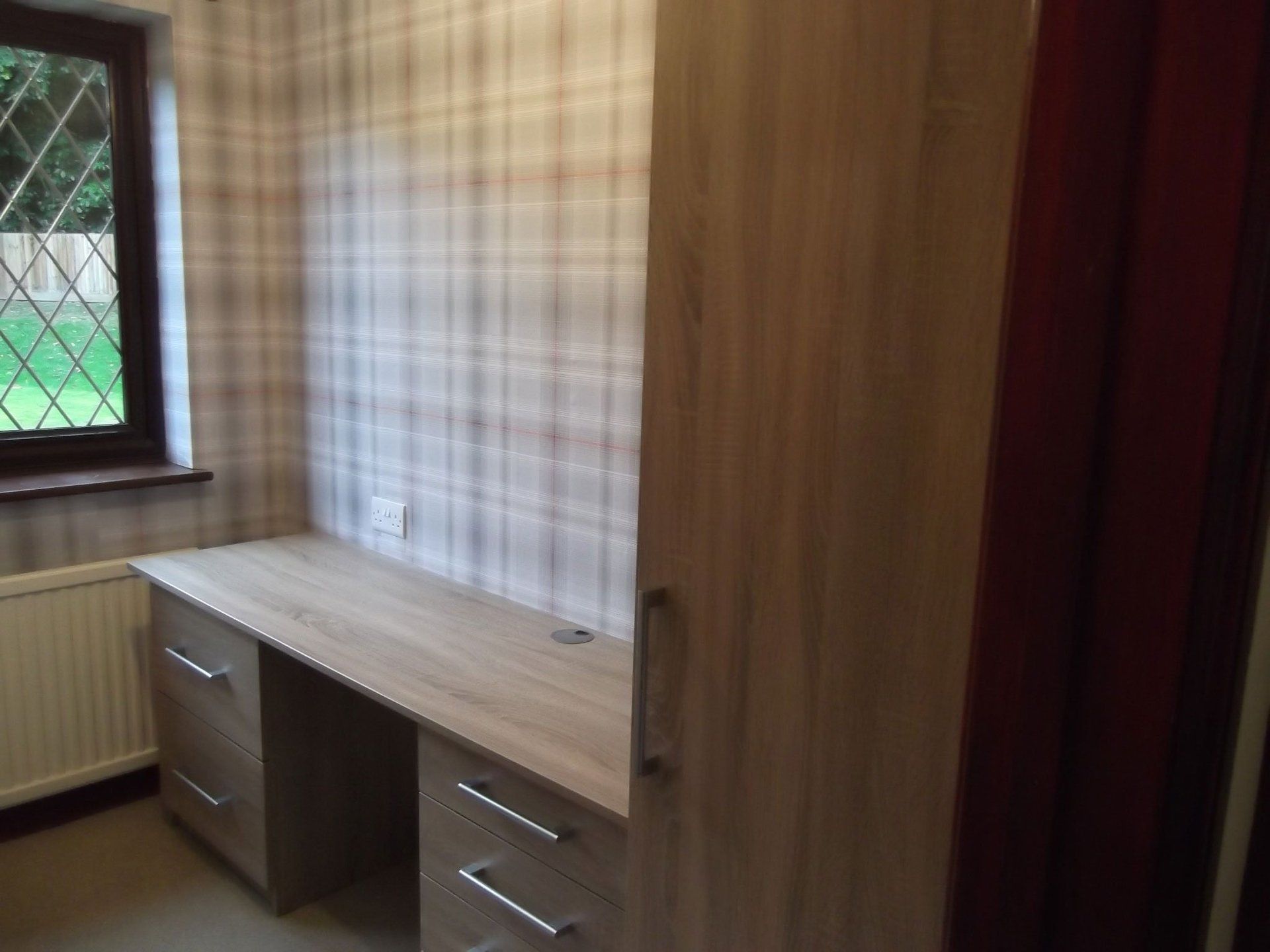 Light oak desk and storage cupboard