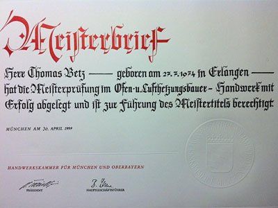 Meisterbrief Kamin Betz