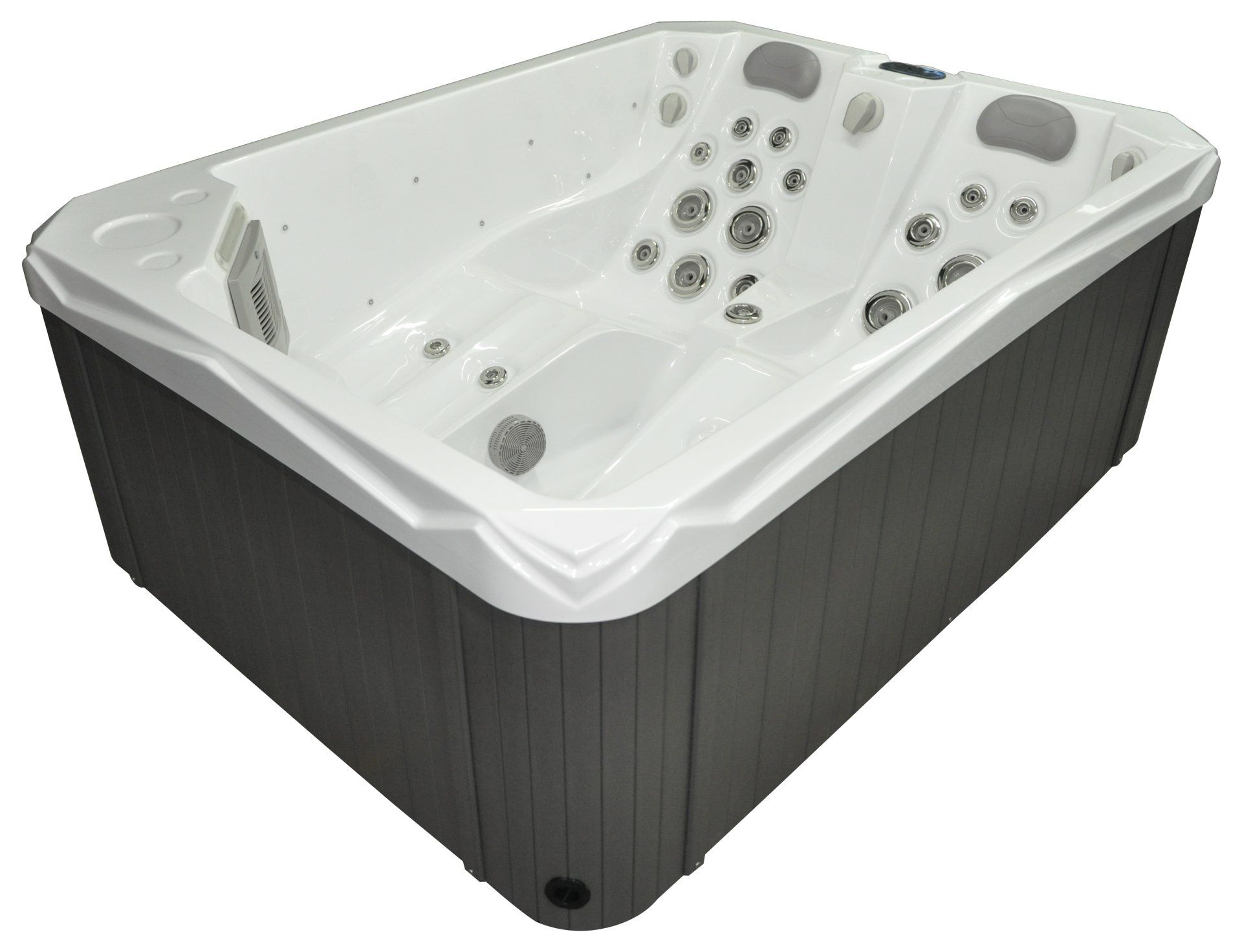 Un grand jacuzzi blanc avec une base grise