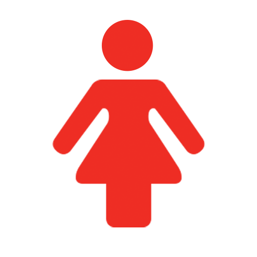 Une icône rouge d'une femme sur fond blanc.