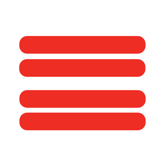 Une icône de menu hamburger rouge sur fond blanc.