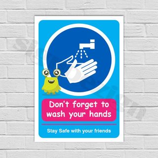 COVID-19 coronavirus signage protection ppe warnings wash hands kids