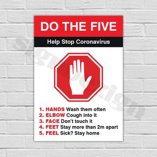 COVID-19 coronavirus signage protection ppe warnings 5 steps
