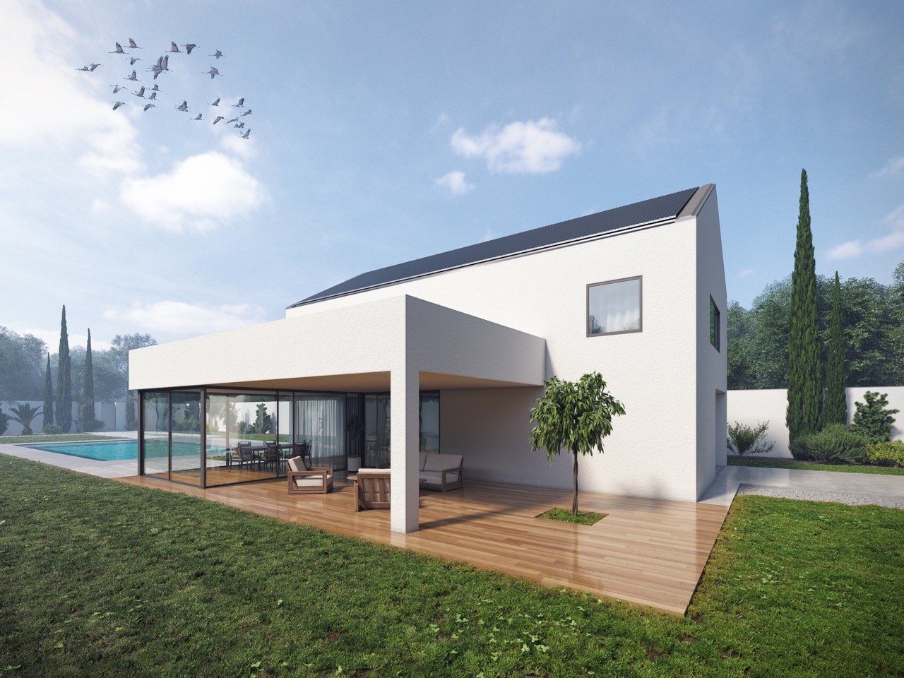 casa in legno con veranda