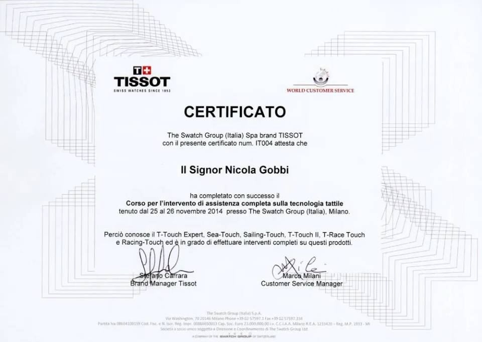 Certificato Tissot