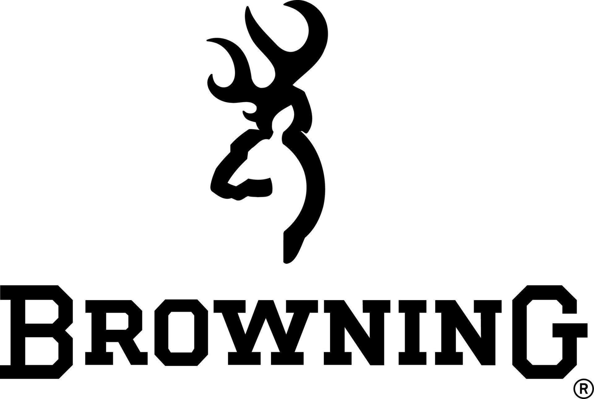 Black silhouette of a deer's head and antlers above the word 