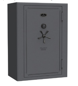 A gray safe with a combination lock, star-shaped handle, and Browning logo.