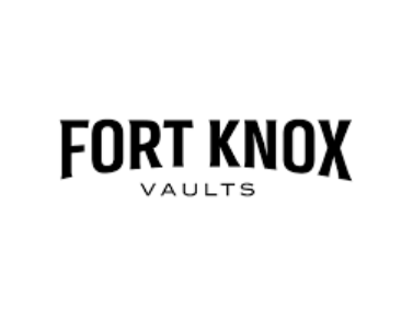 Black and white logo for Fort Knox Vaults. Bold text reads 