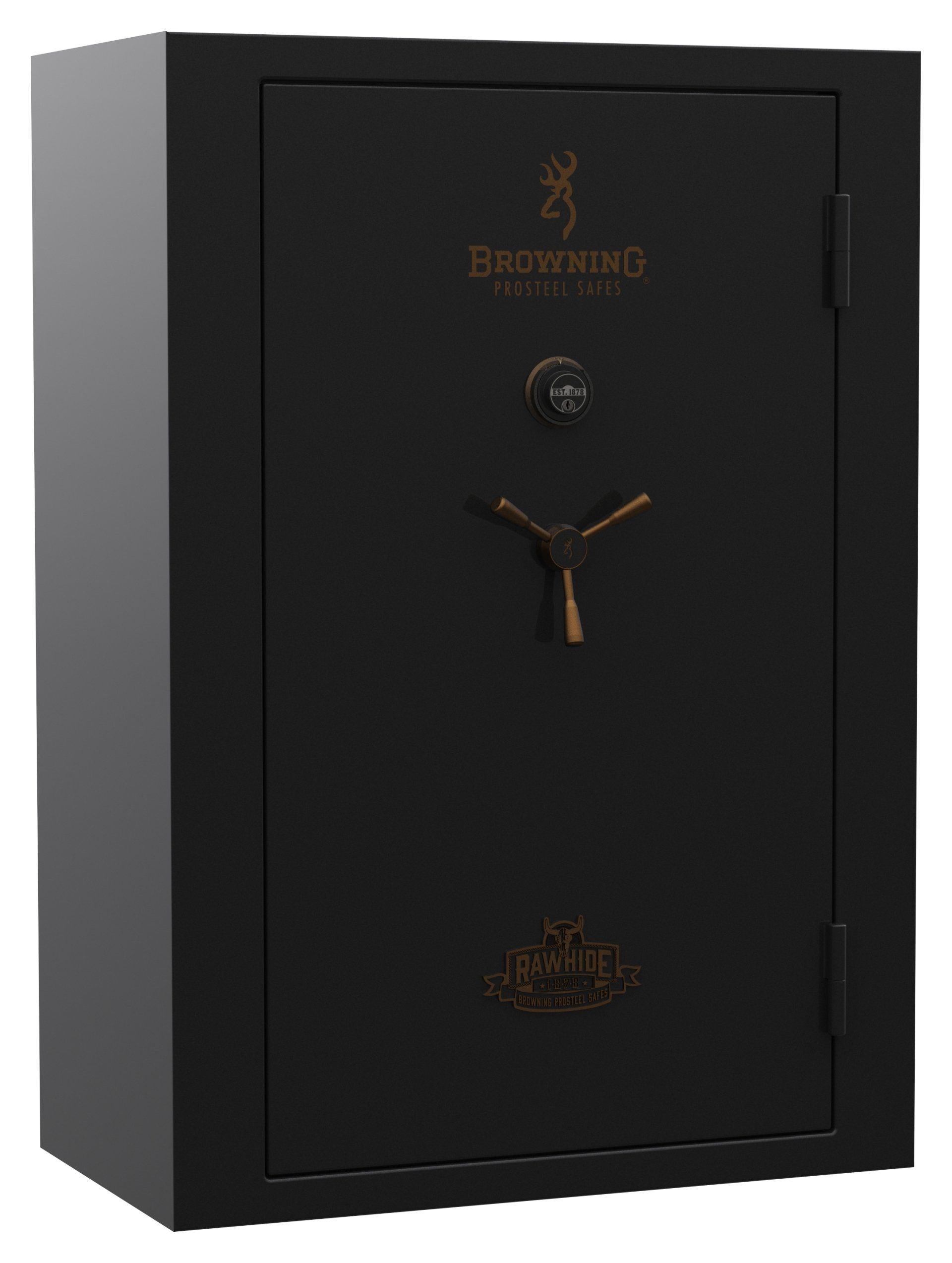 Black Browning ProSteel gun safe with a bronze handle and logo.