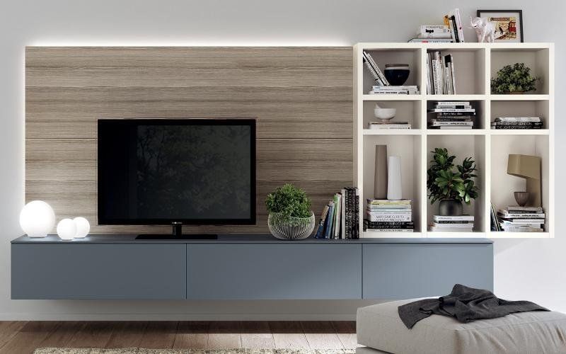 Salotto con parete in legno