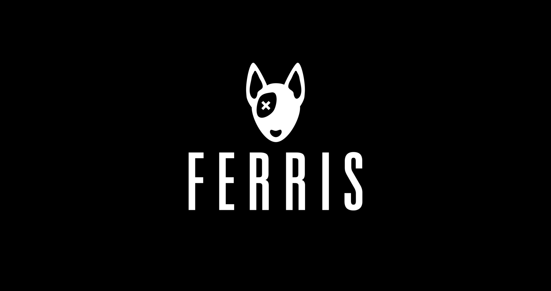 Um logotipo preto e branco para ferris com um cachorro nele