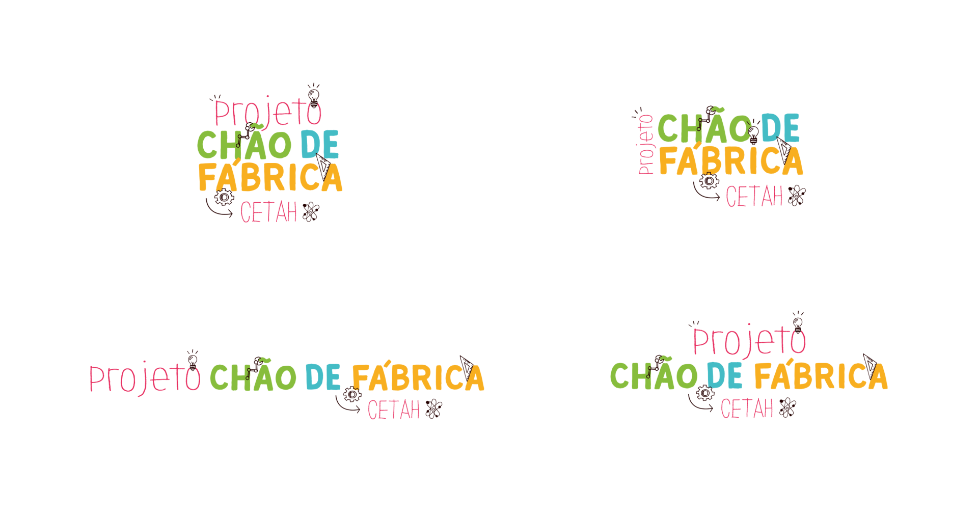 A set of four colorful logos for chao de fabrica