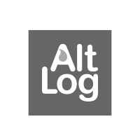 O logotipo do log alt está em um quadrado em um fundo branco.