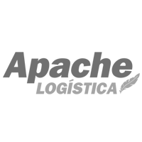 Um logotipo preto e branco para apache logistics com uma pena.