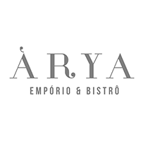 Um logotipo para arya emporio & bistro em um fundo branco.