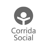 O logotipo social da corrida é um logotipo cinza e branco com uma pessoa dentro de um círculo.