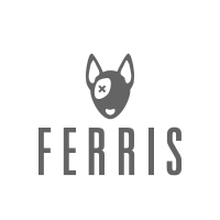 O logotipo da ferris é um cachorro com uma cruz no olho.