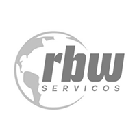 Um logotipo em preto e branco para rbw servicios com um globo ao fundo.