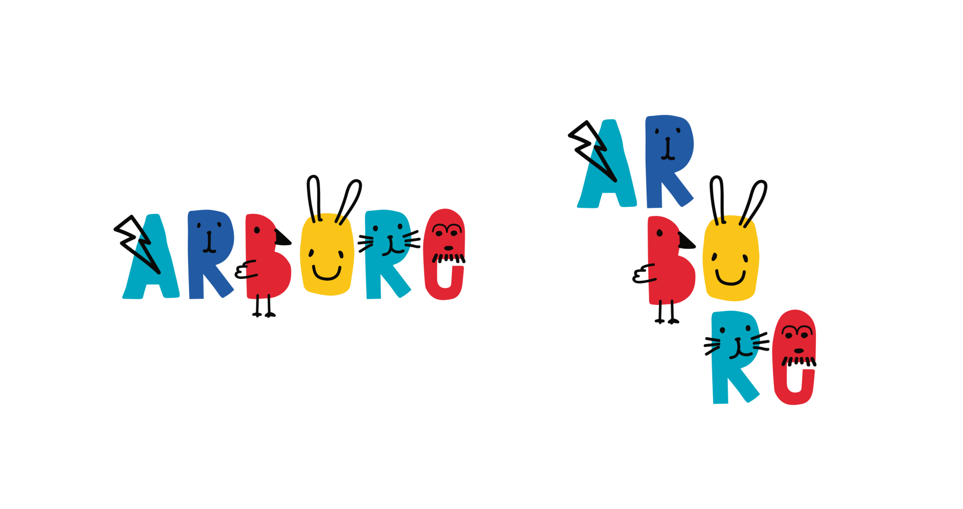 A colorful logo with a rabbit and a bird on it