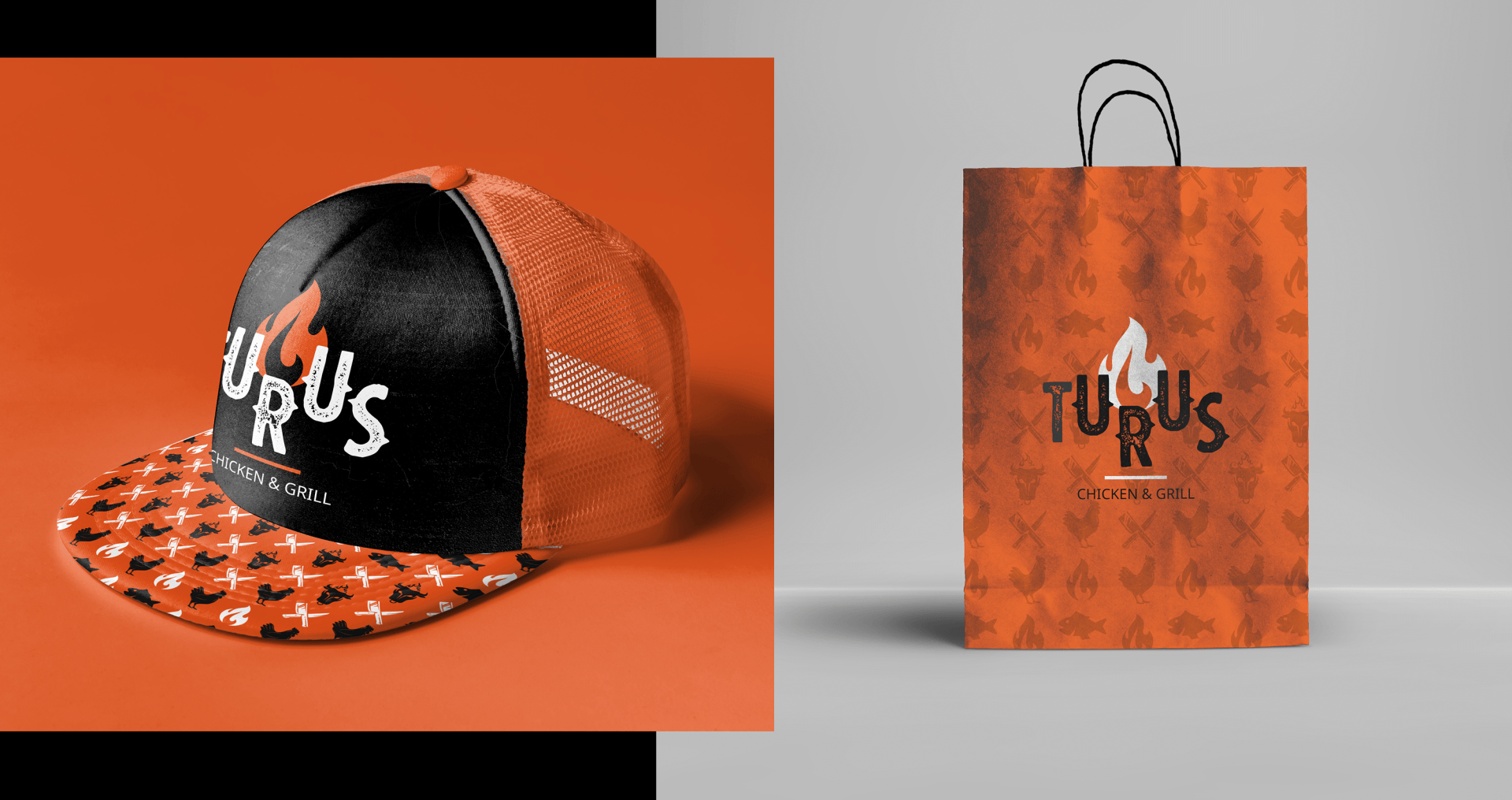 A hat and a bag are sitting next to each other on a table.